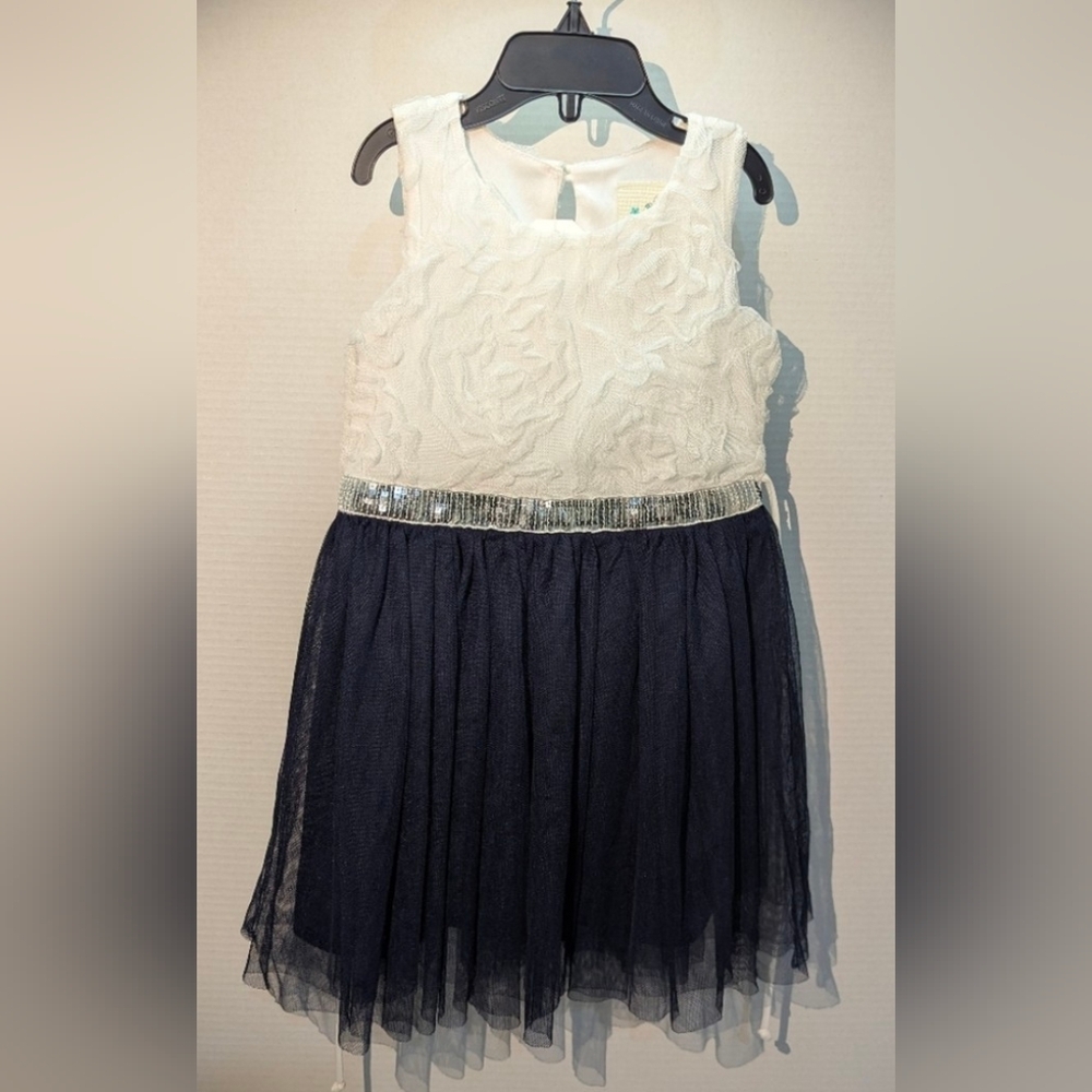 SZ 3T Lily Bleu Todd. Girls Sleeveless Navy Blue & White Rosette Tulle Dress